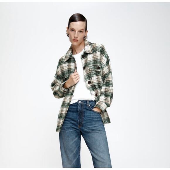 Zara Plaid Tweed Shacket - Picture 1 of 4